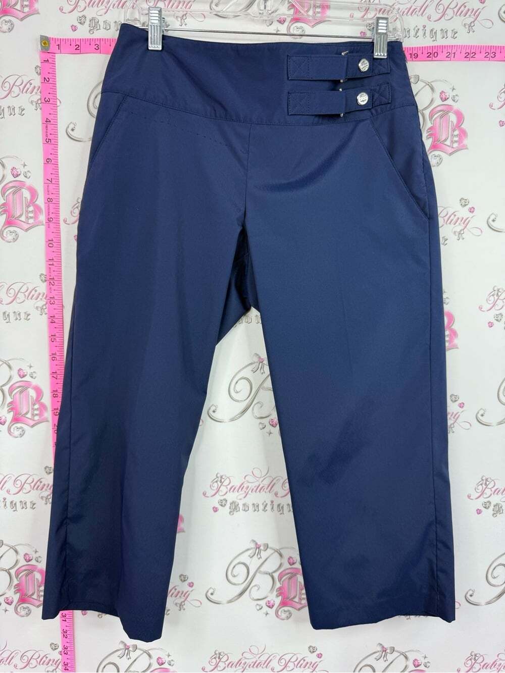 Izod capri Navy Cropped Wide-Leg Pants with Side Buckle Detail cool FX